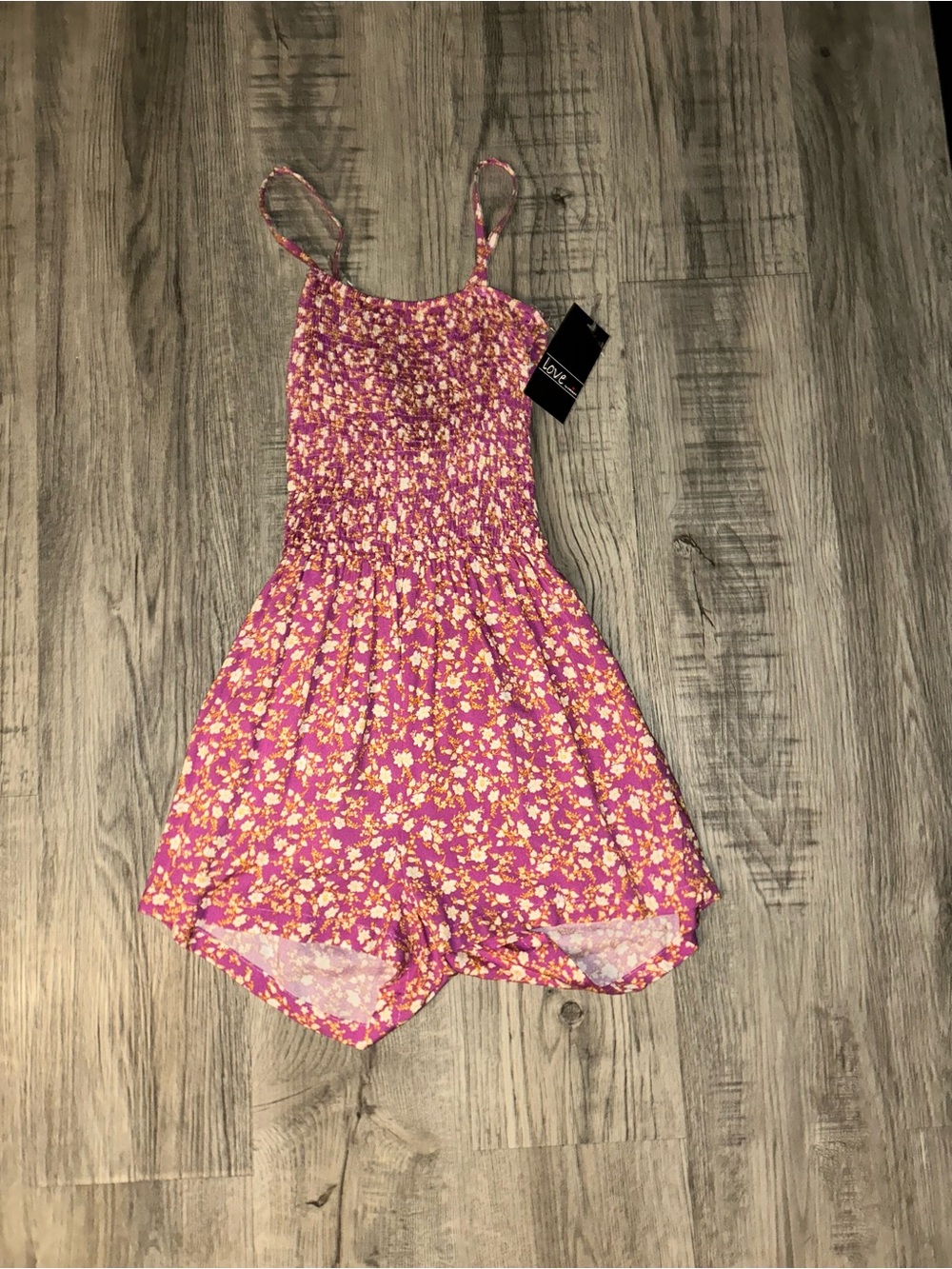 Smocked Pink Floral Romper with Spaghetti Straps